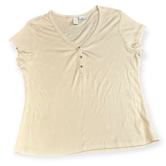 JOIE Women’s Beige Short Sleeve Button Front Henley Tee Size XL - Picture 1 of 5